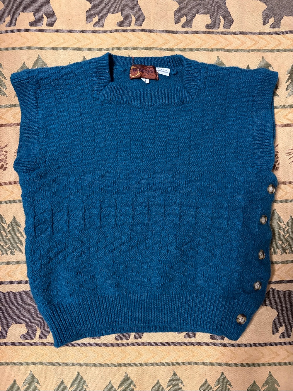VTG Breeches sweater vest size small, knit button-side, 100% Wool.